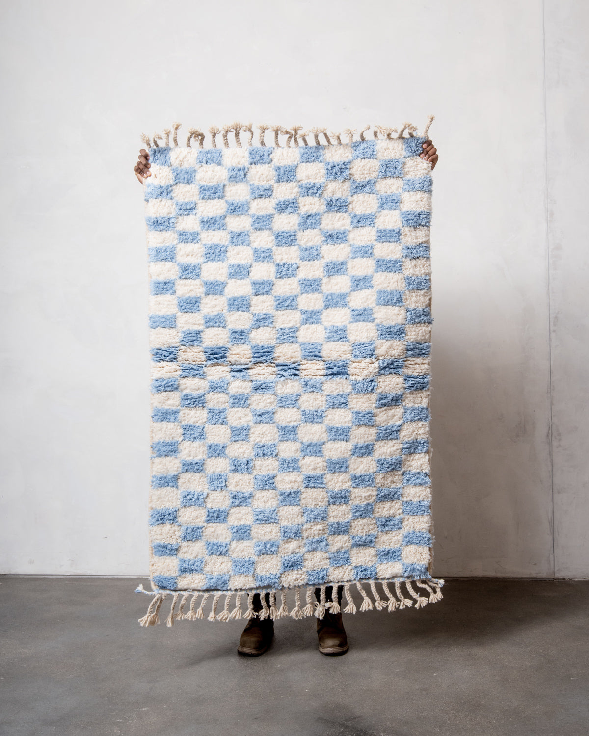 Modern, designer, handcrafted Berber rug from Morocco. Beniourain carpet with beautiful colours and patterns and fluffy wool texture.